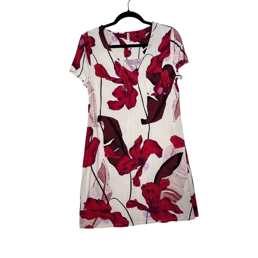 SOMA Cool Nights Nightgown Women S Red Ivory Floral Rayon Spandex Sleep Dress